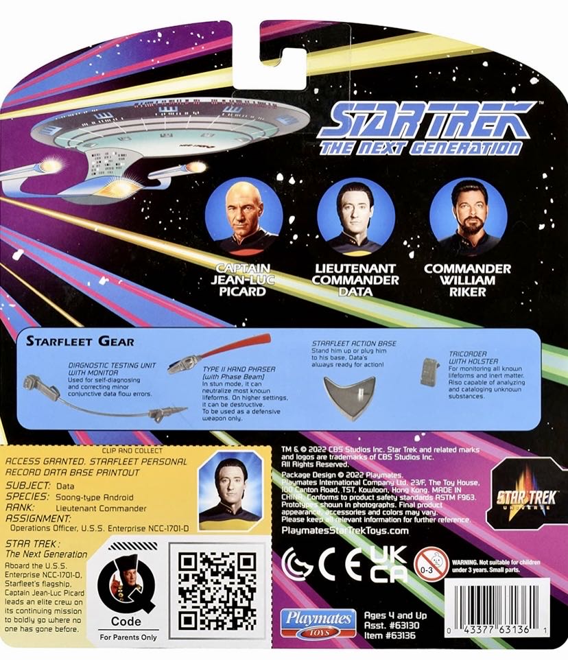 ST:TNG - 5”: Lt. COMMANDER DATA - Playmates Toys (Star Trek Universe) action figure collectible [Barcode 043377631361] - Main Image 3