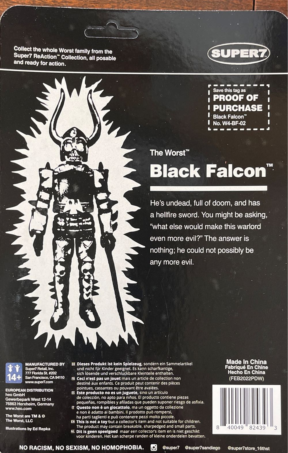 Black Falcon GID Remco Style Packaging - Super 7 action figure collectible [Barcode 840049824393] - Main Image 2