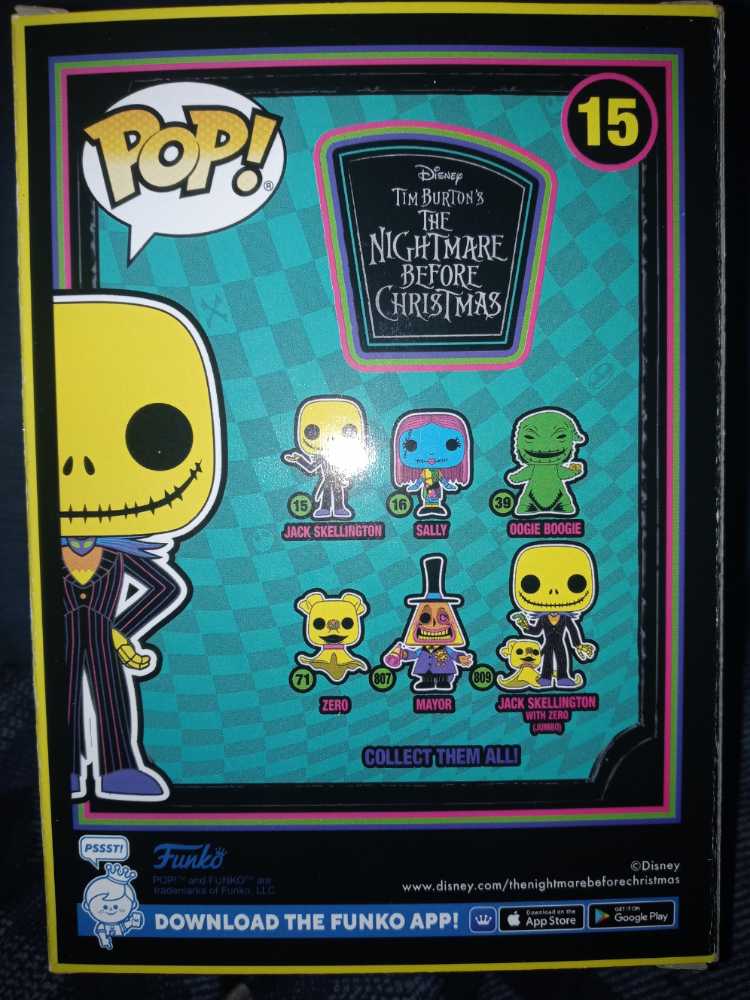 15 Jack Skellington (Black Light) - Disney: The Nightmare Before Christmas AUTOGRAPHED - Funko (Funko Pop!) action figure collectible [Barcode 889698639606] - Main Image 2