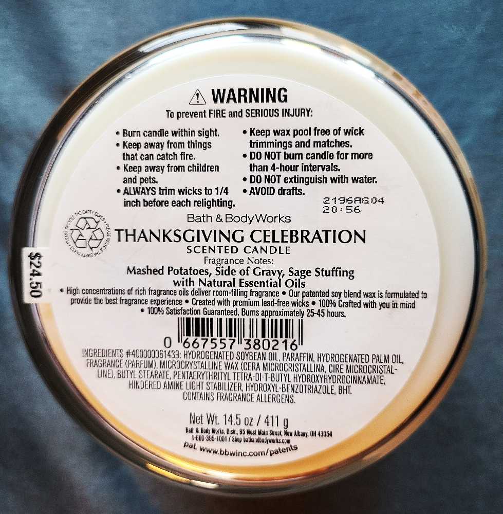 CANDLE: Thanksgiving Bath & Bodyworks Thanksgiving Celebration 2022 - Bath & Bodyworks Candle (Thanksgiving Candles) action figure collectible [Barcode 667557380216] - Main Image 2
