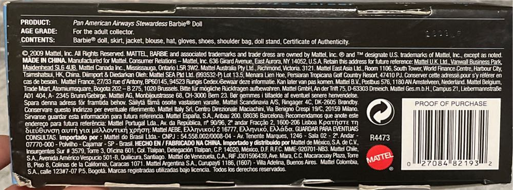 Barbie Collector My Favorite Career Pan American Airways Stewardess  action figure collectible [Barcode 027084821932] - Main Image 3