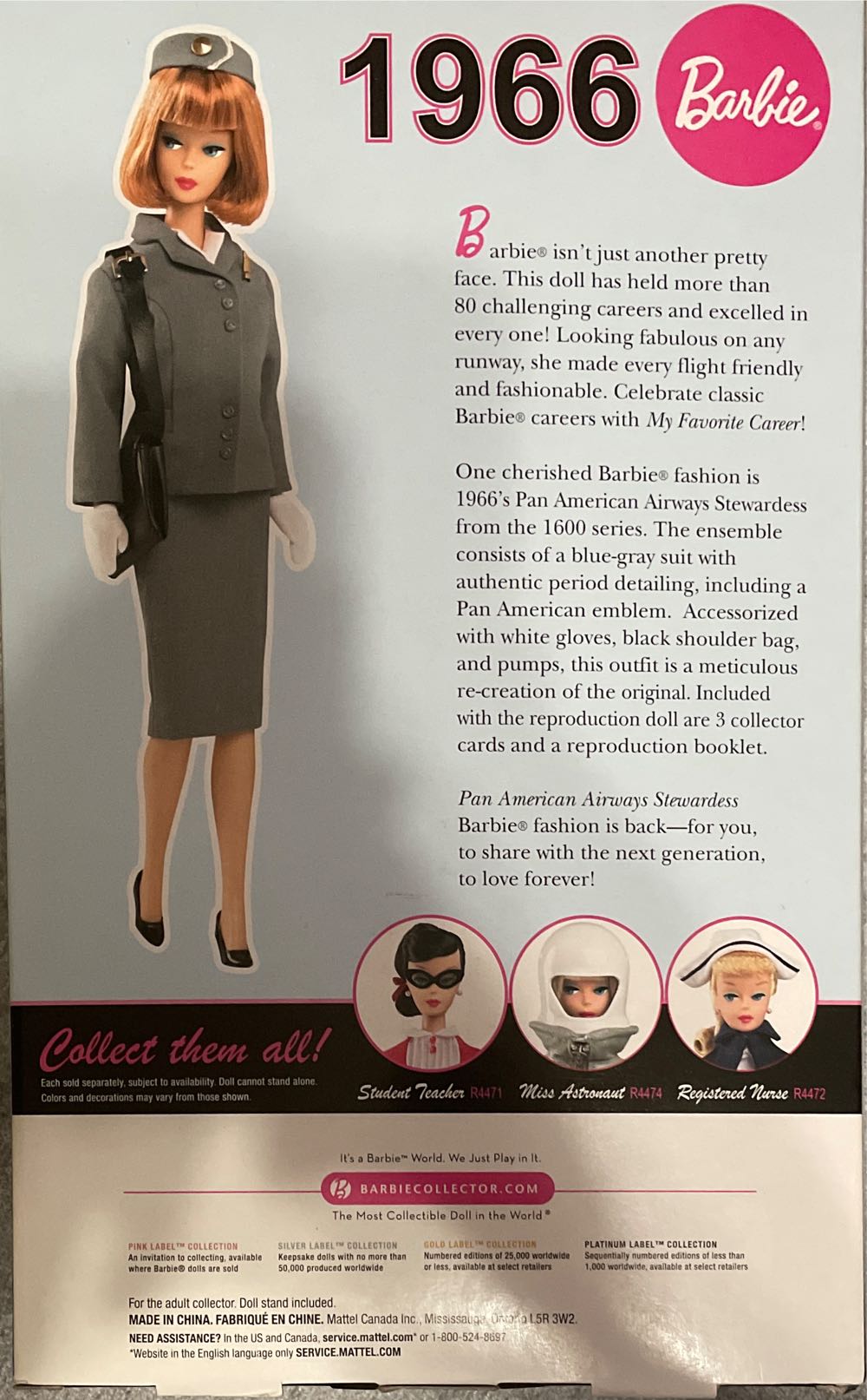 Barbie Collector My Favorite Career Pan American Airways Stewardess  action figure collectible [Barcode 027084821932] - Main Image 4