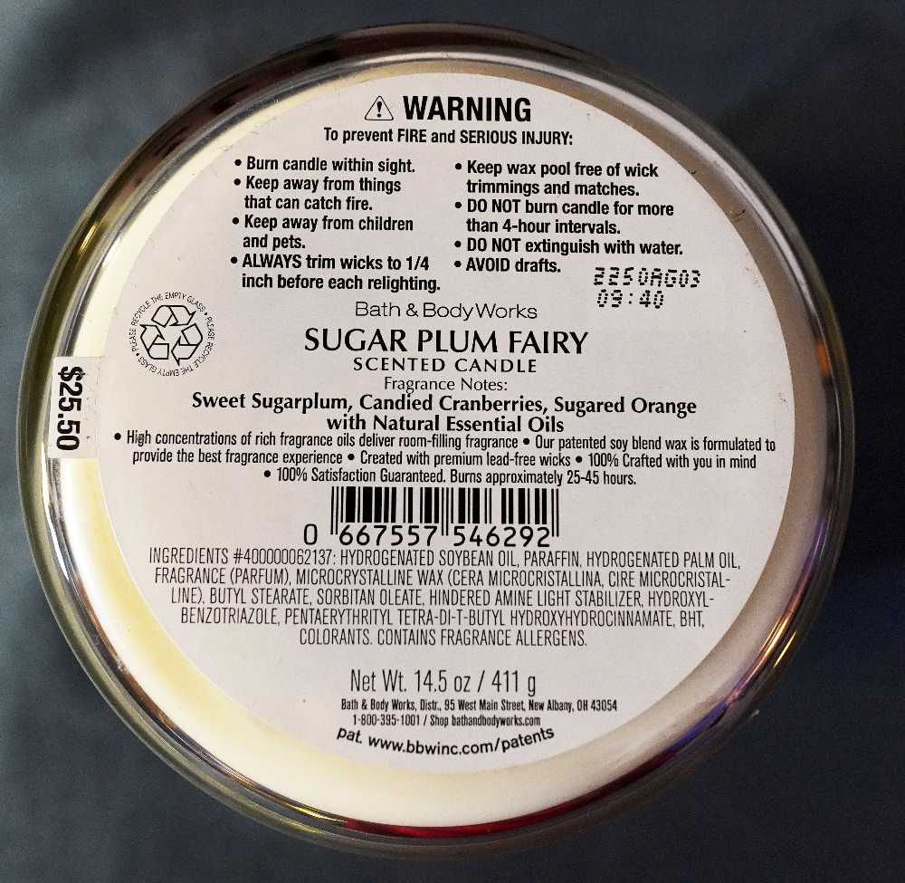 CANDLE: Christmas Bath & Bodyworks Sugar Plum Fairy 2022 - Bath & Bodyworks Candle (Christmas Candles) action figure collectible [Barcode 667557546292] - Main Image 2