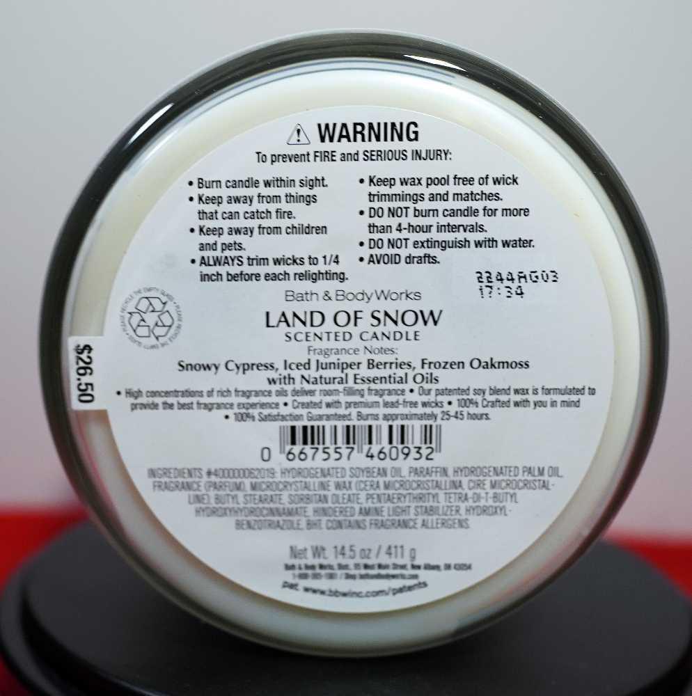 CANDLE: Christmas Bath & Bodyworks Land Of Snow  2022 - Bath & Bodyworks Candle (Christmas Candles) action figure collectible [Barcode 667557460932] - Main Image 2