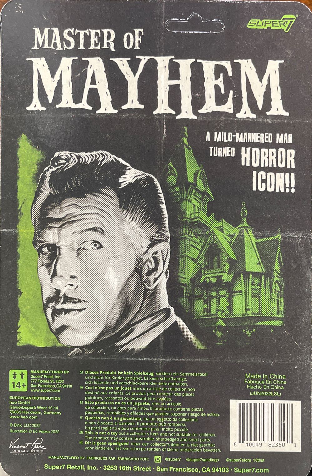 Reaction: Vincent Price - Super 7 (TV and Movies) action figure collectible [Barcode 840049823501] - Main Image 2