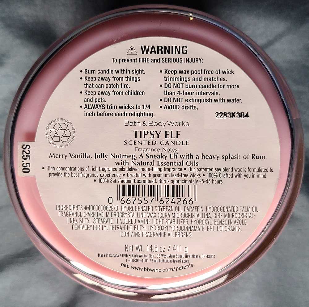 CANDLE: Christmas Bath & Bodyworks Tipsy Elf 2022 - Bath & Bodyworks Candle (Christmas Candles) action figure collectible [Barcode 667557624266] - Main Image 2