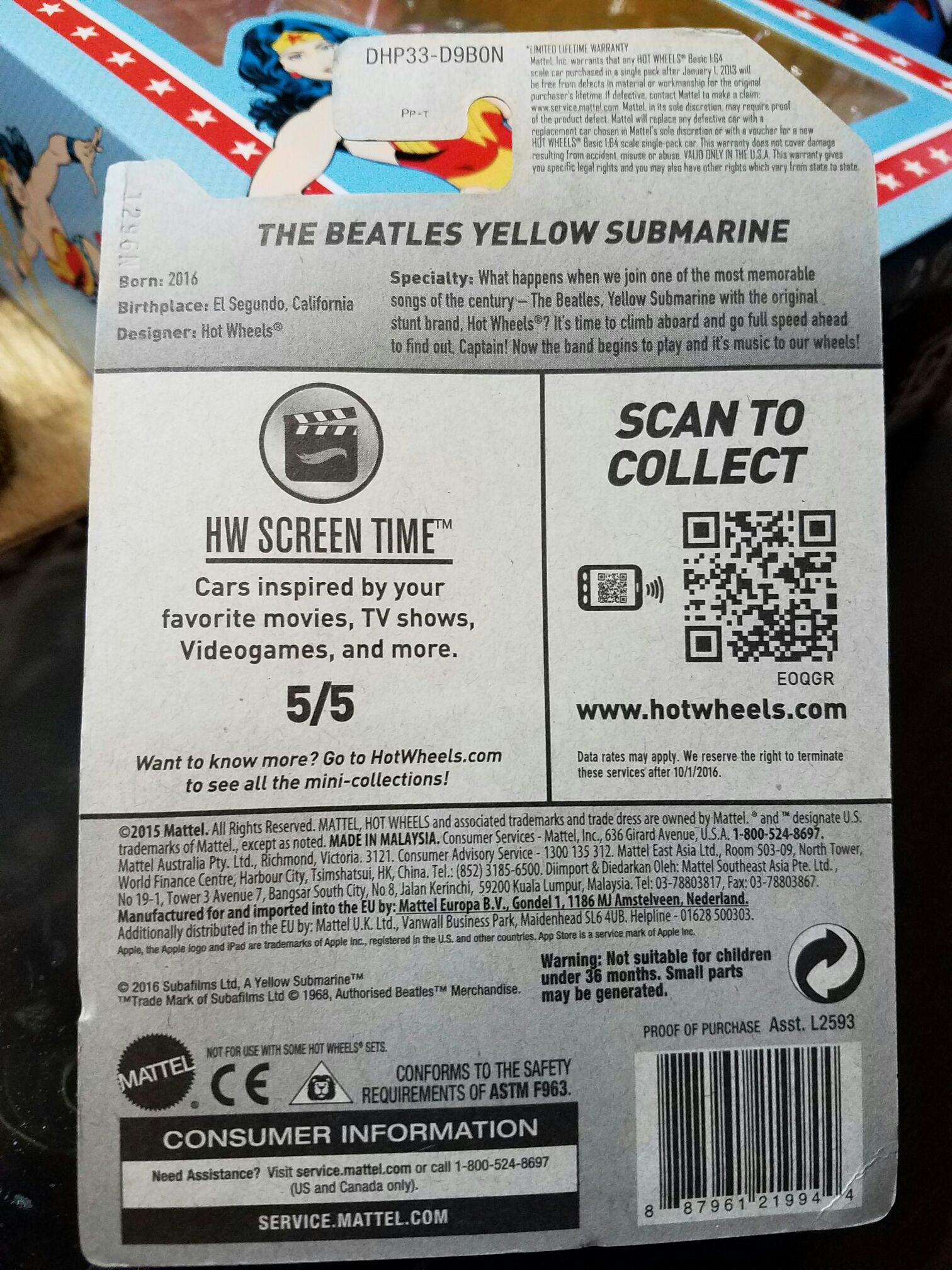 Hot Wheels Yellow Submarine - Hot Wheels by Mattel action figure collectible [Barcode 887961219944] - Main Image 2