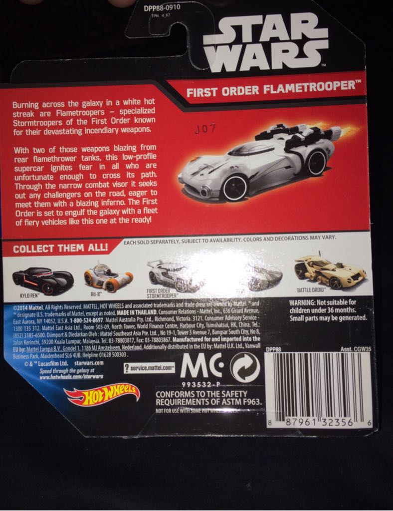 Hot Wheels #26 First Order Flametrooper - Mattel (Star Wars Hot Wheels) action figure collectible [Barcode 887961323566] - Main Image 2