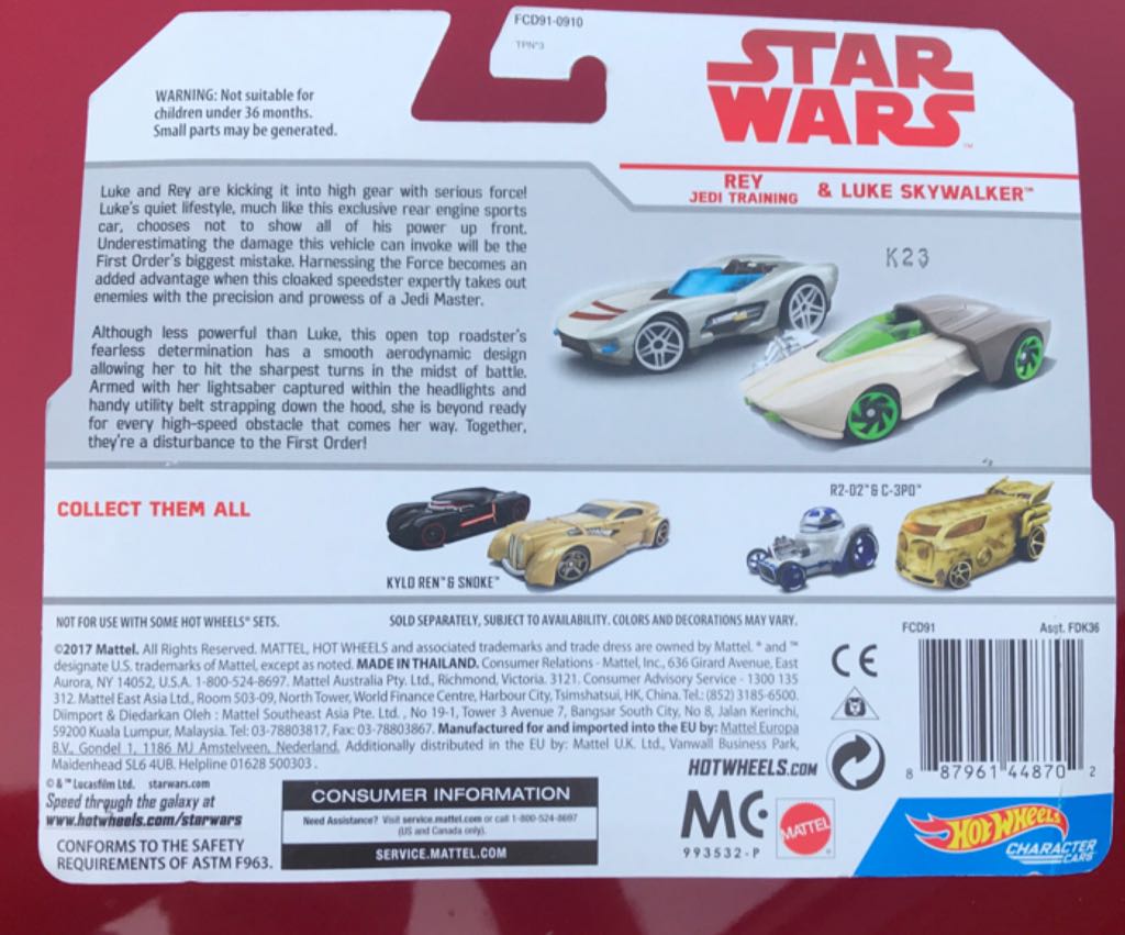 Hot Wheels Rey/ Luke Skywalker - Mattel - Hot Wheels (Star Wars The Last Jedi) action figure collectible [Barcode 887961448702] - Main Image 2