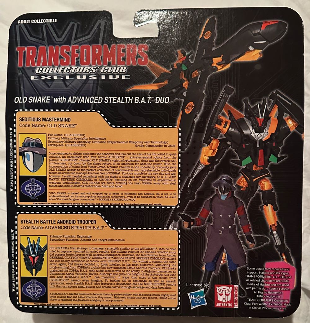 TF X Joe Collab – Old Snake With Advanced Stealth B.A.T. Duo - Hasbro (G.I. Joe x Transformers) action figure collectible - Main Image 2