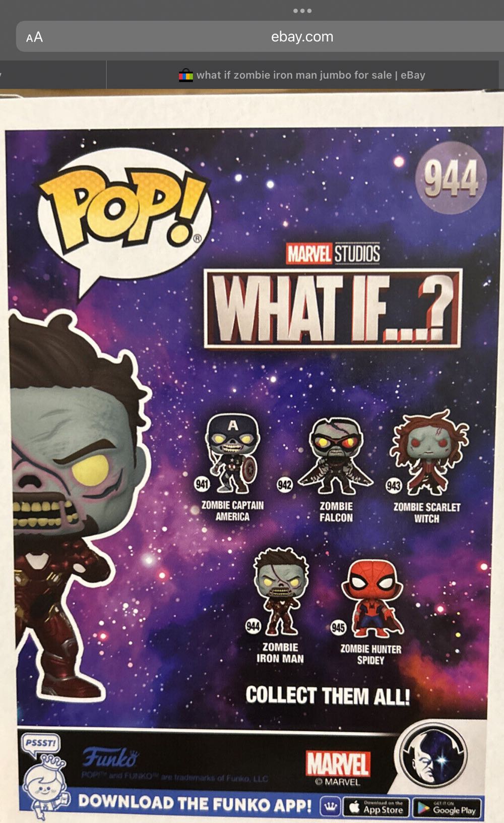 Iron Man(Zombie Marvel What If) - Funko Pop 944  action figure collectible [Barcode 889698582063] - Main Image 2
