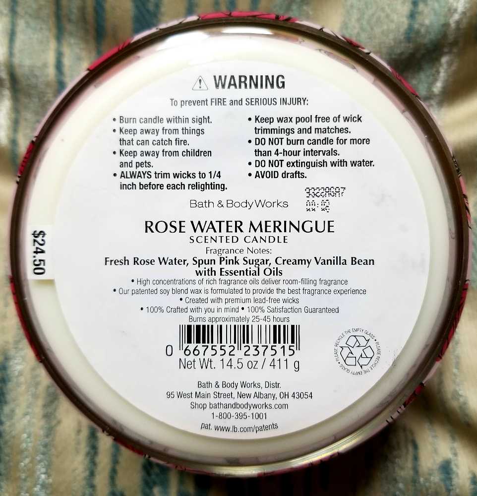 CANDLE: Valentine’s Day Bath & Body Works Rose Water Meringue 2019 - Bath & Bodyworks Candle (Valentine’s Day Candles) action figure collectible [Barcode 667552237515] - Main Image 2