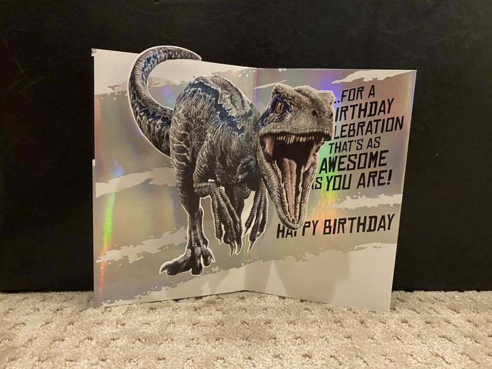 Jurassic World Velociraptor Blue Pop Out Birthday Card - American Greetings (Jurassic World) action figure collectible [Barcode 605030271866] - Main Image 2