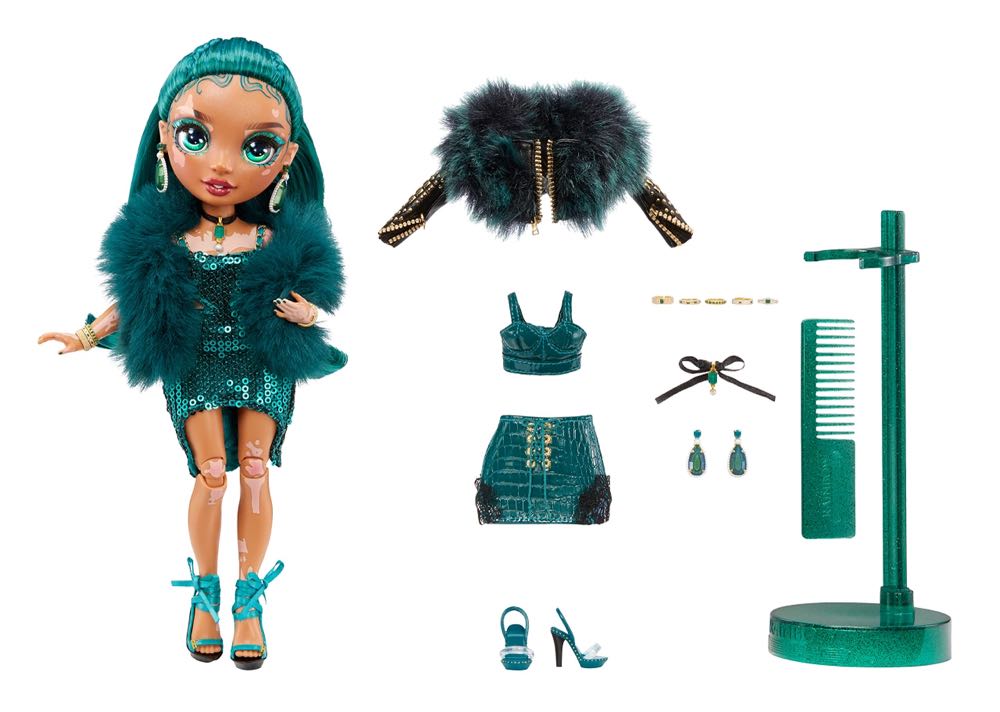 Rainbow High Jewel Richie Emerald Green Fashion Doll With Vitiligo. 2 Designer Outfits To Mix & Match With Accessories Great Gift For Kids 6-12 Years Old And Collectors - MGA Entertainment (Rainbow High) action figure collectible [Barcode 035051578314] - Main Image 2