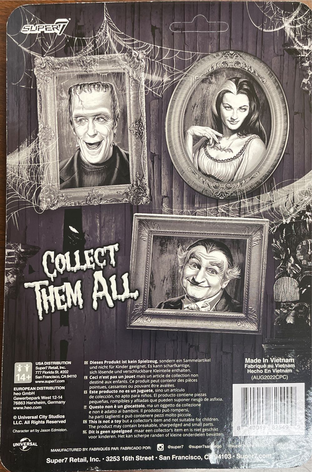 Super7 Munsters Reaction Wave 2 Herman Munster Grayscale New Toy - Super 7 action figure collectible [Barcode 840049825499] - Main Image 2