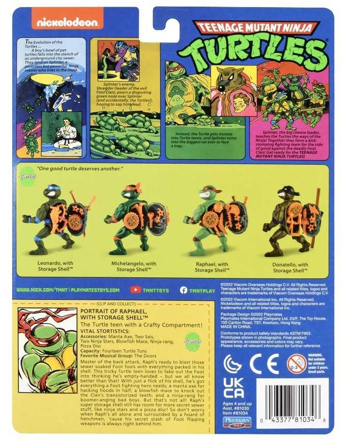 Raphael with Storage Shell (2023 Reissue) - Playmates Toys (TMNT Classic Storage Shell (Reissue)) action figure collectible [Barcode 043377810346] - Main Image 2
