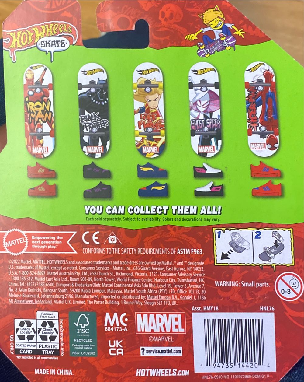 Hot Wheels Skate Marvel Ghost Finger Skateboard Hnl76  action figure collectible [Barcode 194735144204] - Main Image 2