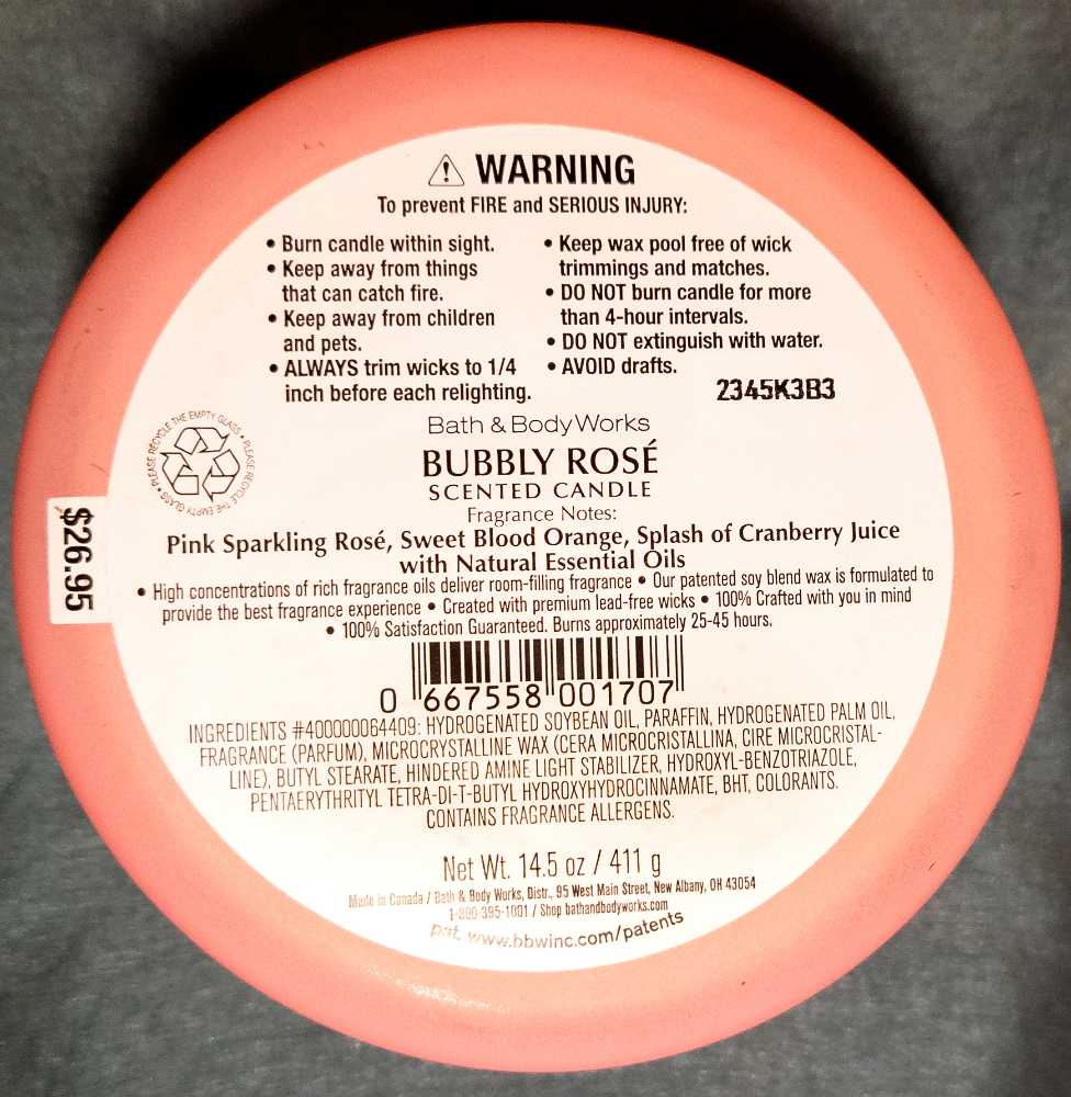 CANDLE: Valentine’s Day Bath & Body Works Bubbly Rosé -  LOVE  2023 - Bath & Bodyworks Candle (Valentine’s Day Candles) action figure collectible [Barcode 667558001707] - Main Image 2