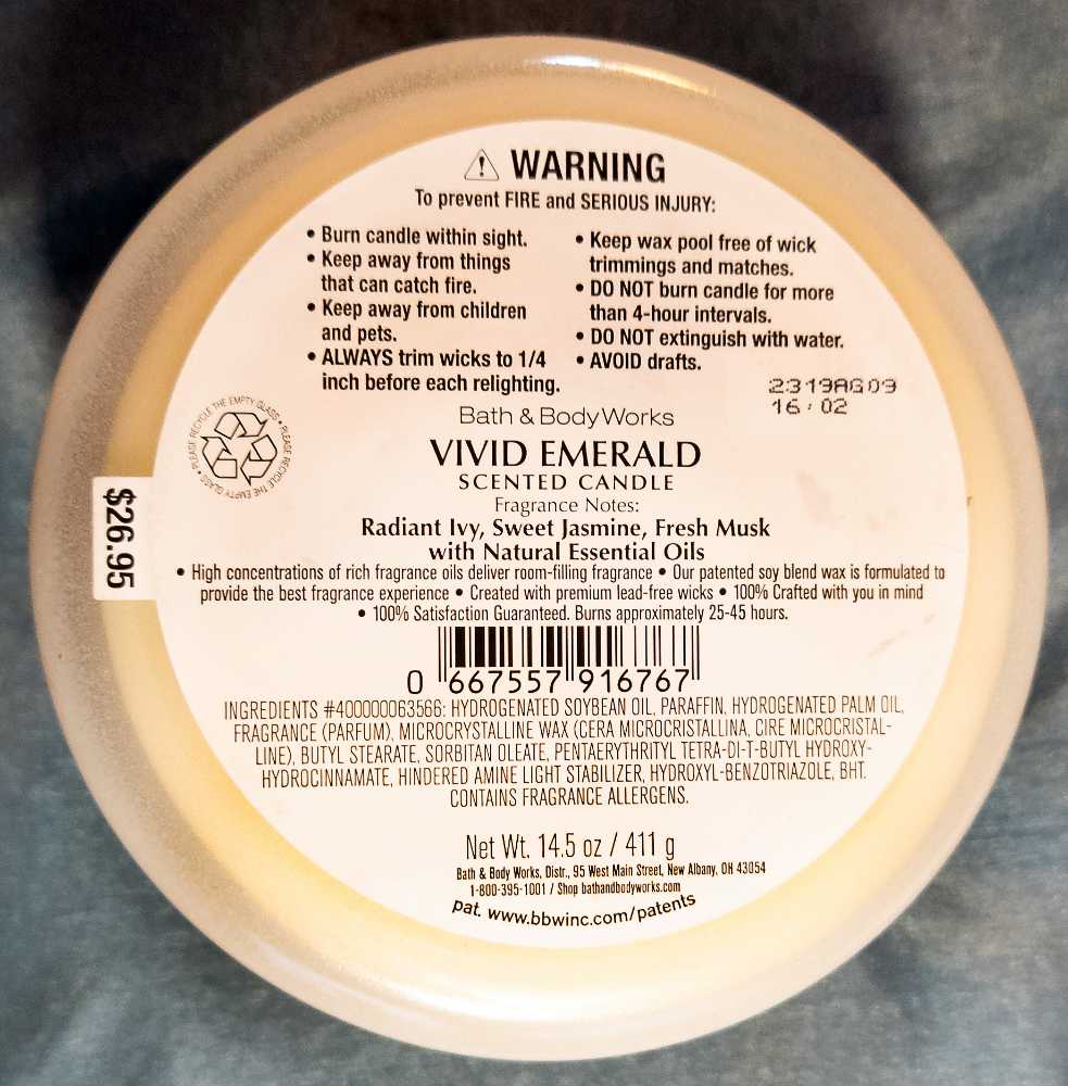 CANDLE: St. Patrick’s Day Bath & Bodyworks Vivid Emerald 2023 - Bath & Bodyworks Candle (St. Patrick’s Day Candle) action figure collectible [Barcode 667557916767] - Main Image 2