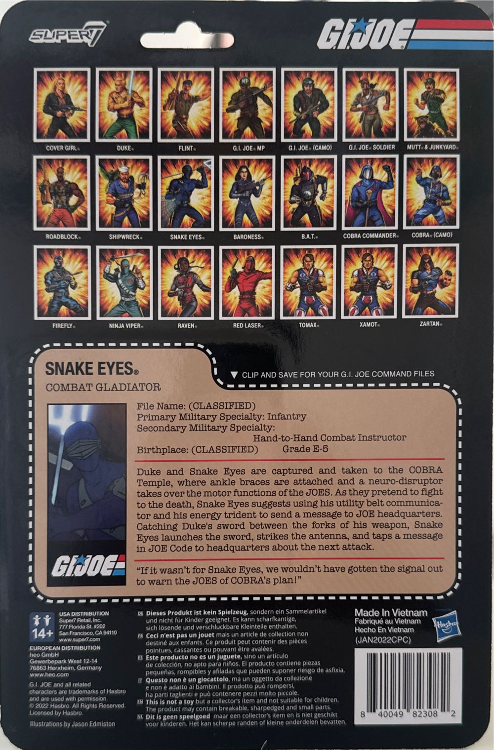 Snake Eyes (Combat Gladiator) - Super7 (G.I. Joe: The Revenge of Cobra) action figure collectible [Barcode 840049823082] - Main Image 2