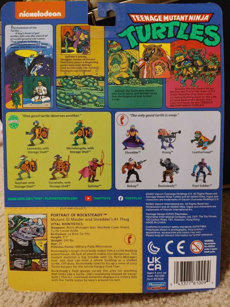 Teenage Mutant Ninja Turtles (2022 Playmates Re-Issue) Rocksteady - Playmates Toys (TMNT Classic (Reissue)) action figure collectible [Barcode 043377810094] - Main Image 3