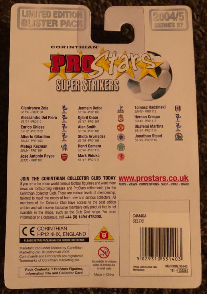 Corinthian ProStars Series 27 - Celtic - Henri Camara - Corinthian action figure collectible [Barcode 5029310551403] - Main Image 2