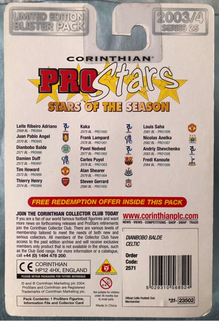Corinthian ProStars Series 25 - Celtic - Dianbobo Balde - Corinthian action figure collectible [Barcode 5029310568524] - Main Image 2