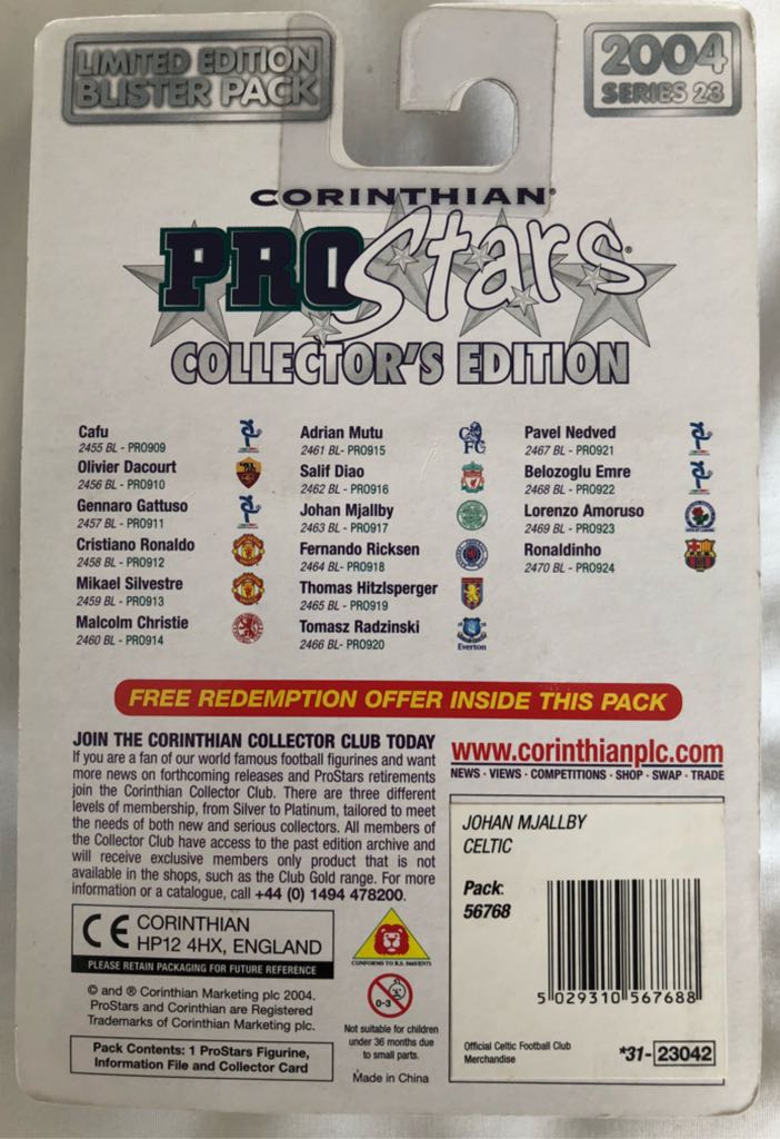 Corinthian ProStars Series 23 - Celtic - Johan Mjallby - Corinthian action figure collectible [Barcode 5029310567688] - Main Image 2