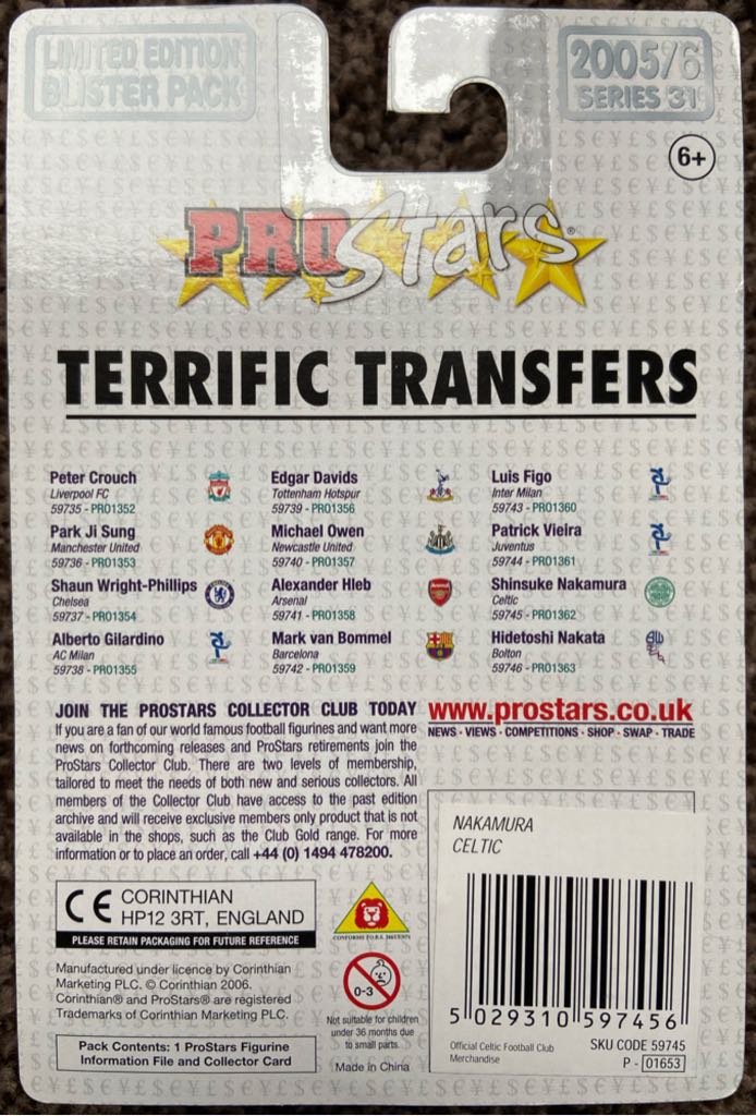 Corinthian ProStars Series 31 - Celtic - Shinsuke Nakamura - Corinthian action figure collectible [Barcode 5029310597456] - Main Image 2