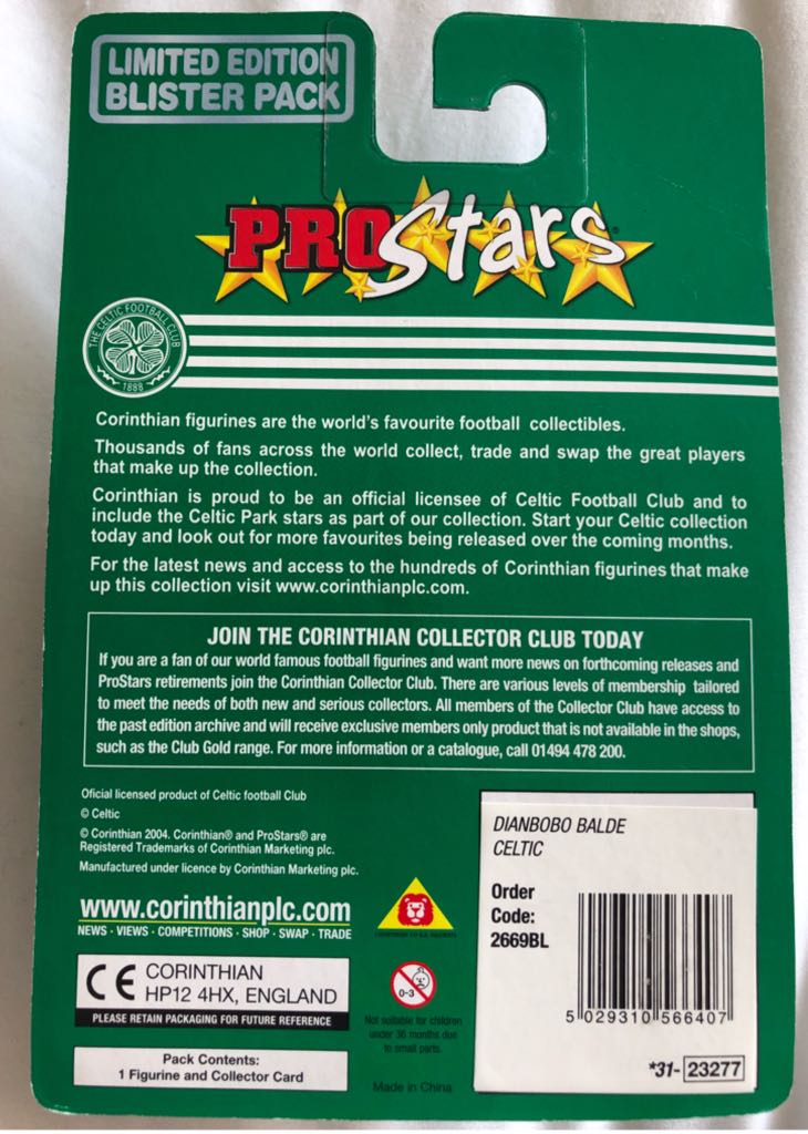 Corinthian ProStars Limited Edition - Celtic - Dianbobo Balde - Corinthian action figure collectible [Barcode 5029310566407] - Main Image 2