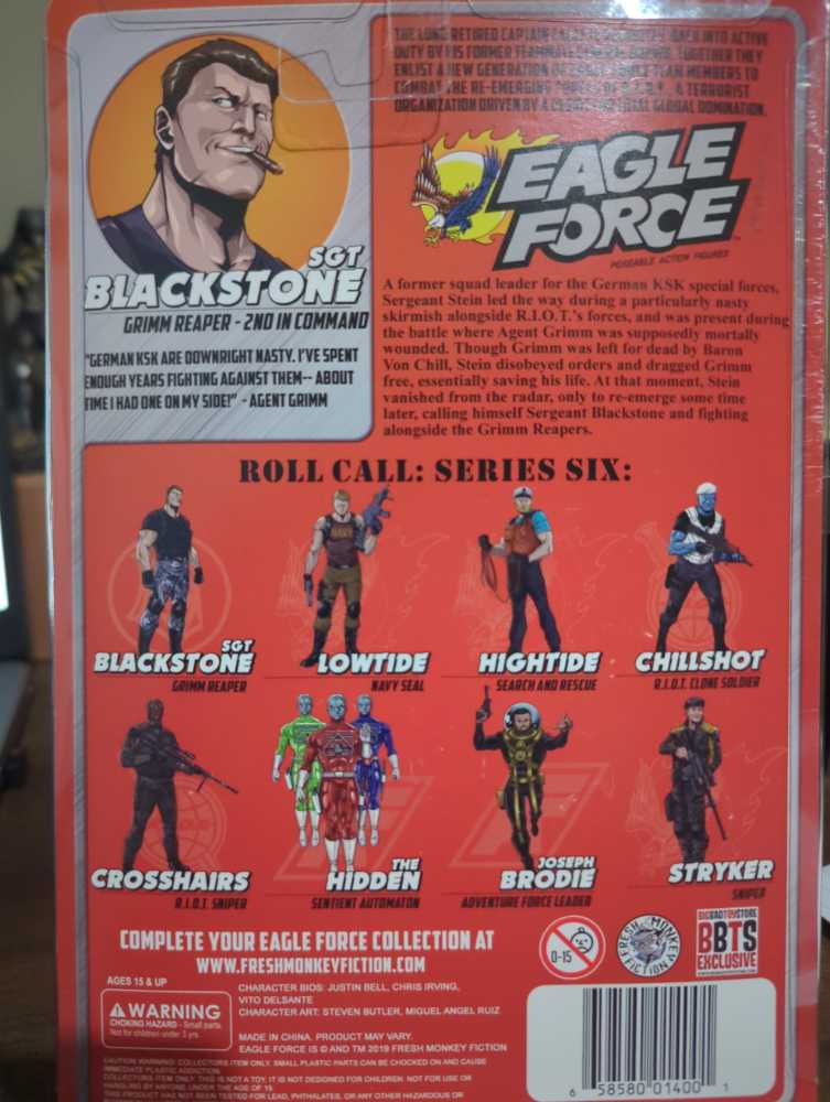 Sergeant Blackstone - Grimm Reaper - 2nd In Command  - Fresh Monkey Fiction (Eagle Force) action figure collectible [Barcode 658580014001] - Main Image 2