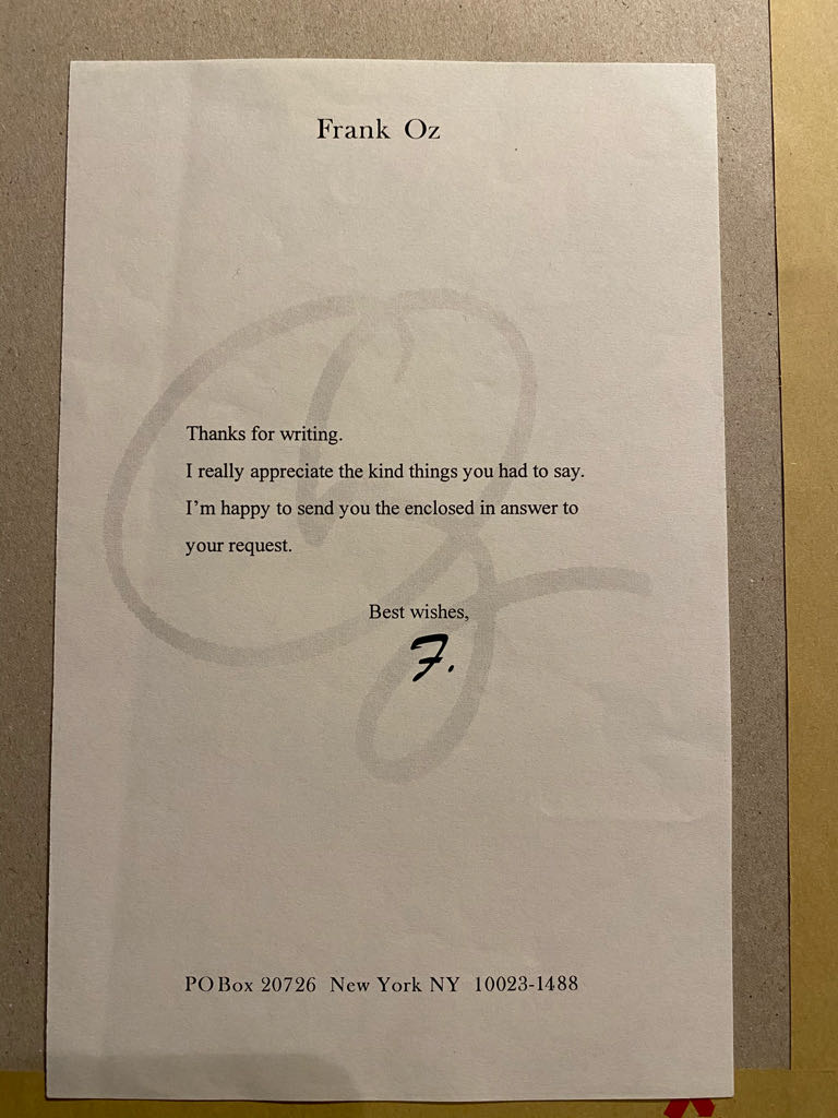 Hand Signed Frank Oz Return Letter  (Returned Letter From Frank Oz) action figure collectible - Main Image 2