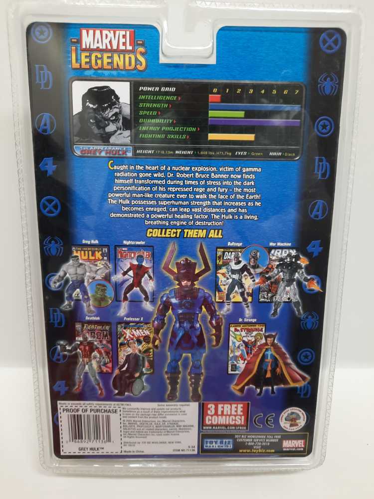 Hulk (Grey) - Toybiz (Marvel Legends) (Marvel Legends: 6”) action figure collectible [Barcode 086892711361] - Main Image 2