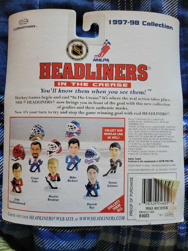 Headliners In The Crease Mike Richter New York Rangers  - Corinthian (NHL Headliners: In The Crease) action figure collectible [Barcode 608326046056] - Main Image 2