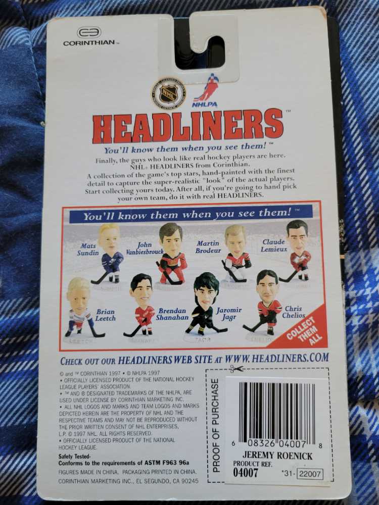 Jeremy Roenick - Corinthian (NHLPA Headliners) action figure collectible [Barcode 608326040078] - Main Image 2