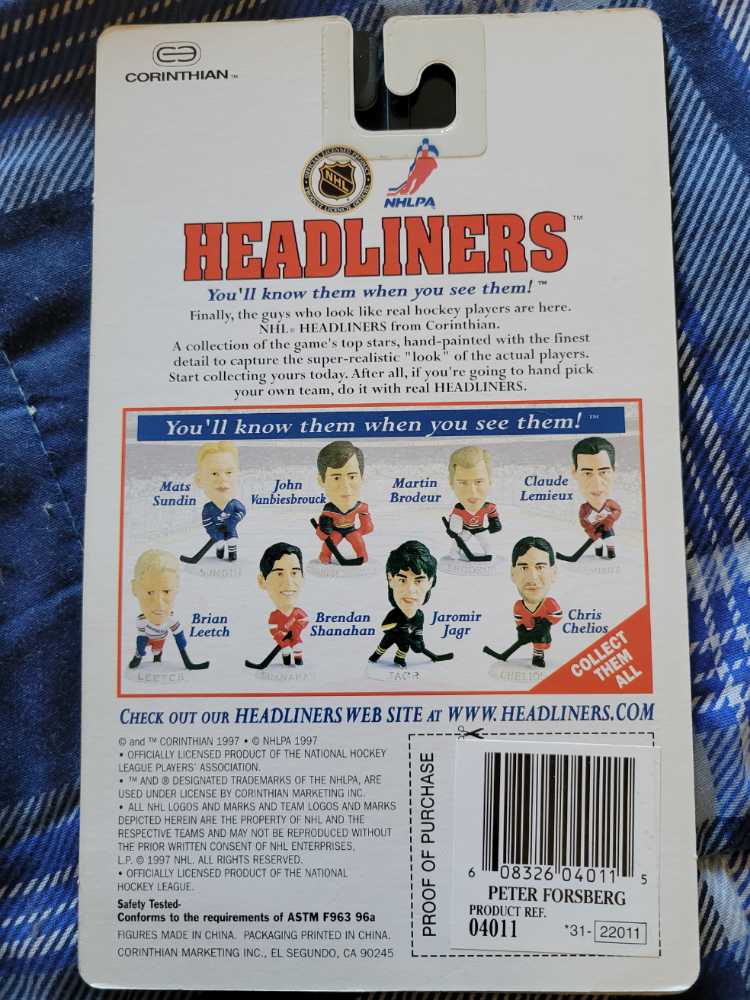 97 Peter Forsberg - Corinthian (NHL Headliners) action figure collectible [Barcode 608326040115] - Main Image 2