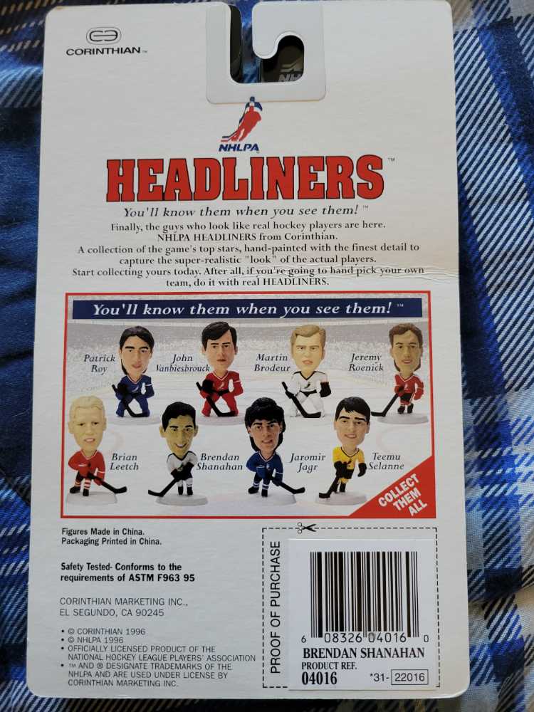 Brendan Shanahan - Corinthian (NHLPA Headliners) action figure collectible [Barcode 608326040160] - Main Image 2