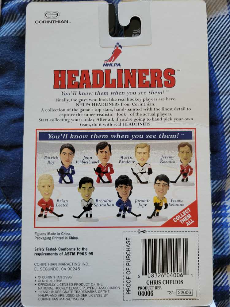 Chris Chelios - Corinthian (NHLPA Headliners) action figure collectible [Barcode 608326040061] - Main Image 2