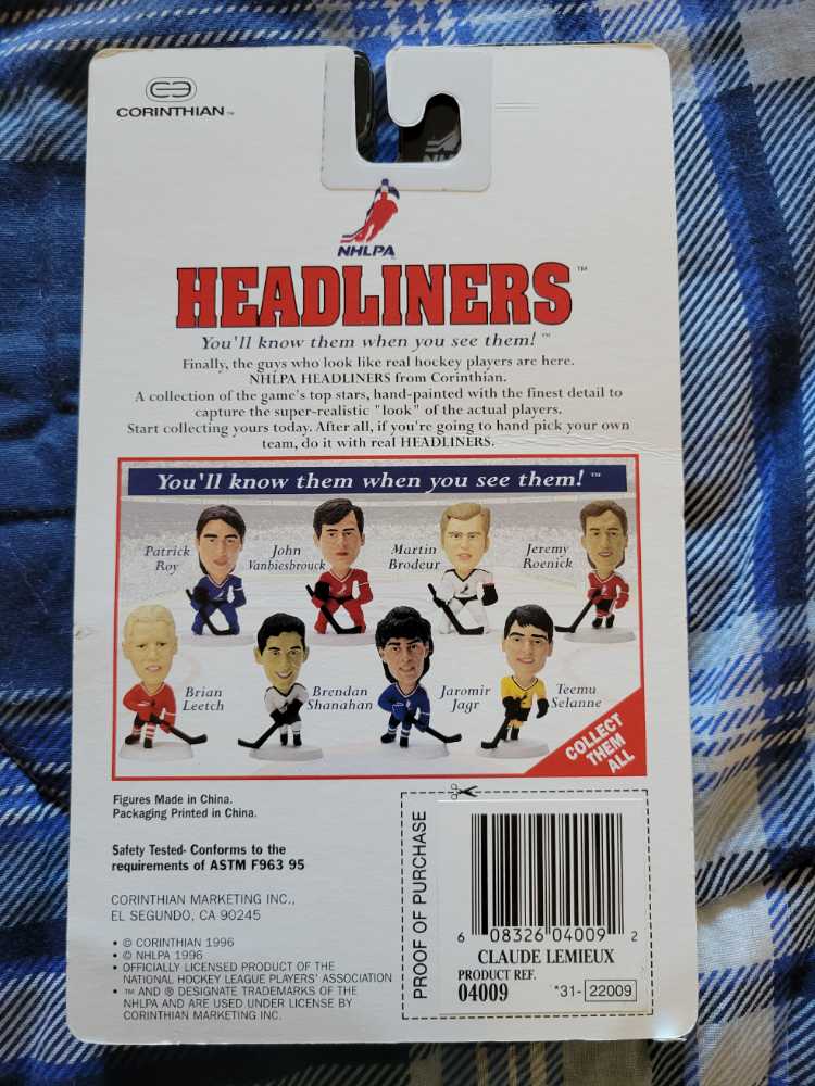 Claude Lemieux - Corinthian (NHLPA Headliners) action figure collectible [Barcode 608326040092] - Main Image 2