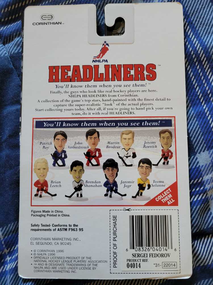 Sergei Fedorov - Corinthian (NHLPA Headliners) action figure collectible [Barcode 608326040146] - Main Image 2