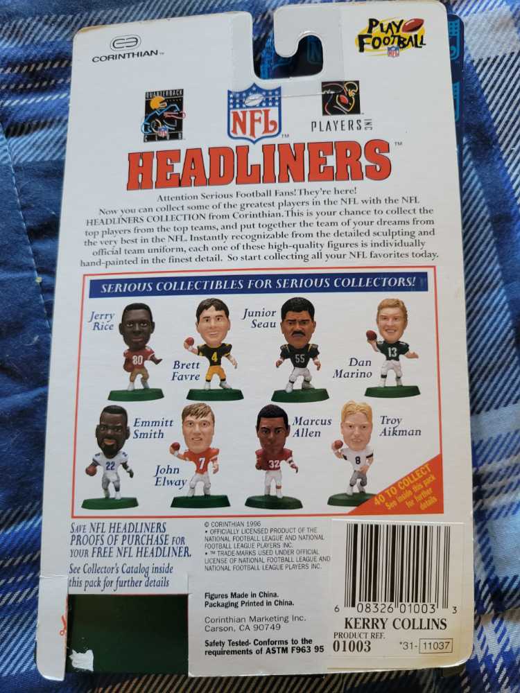 Kerry Collins - Corinthian (NFL Headliners) action figure collectible [Barcode 608326010033] - Main Image 2