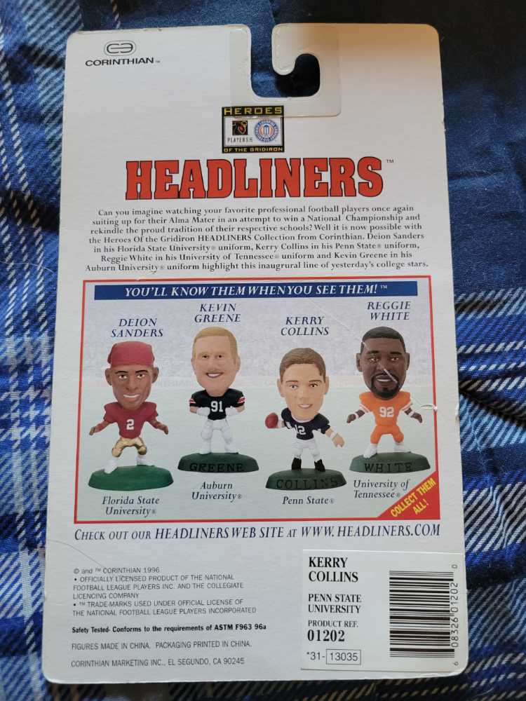 Kerry Collins - Corinthian (Headliners: Heroes of the Gridiron) action figure collectible [Barcode 608326012020] - Main Image 2