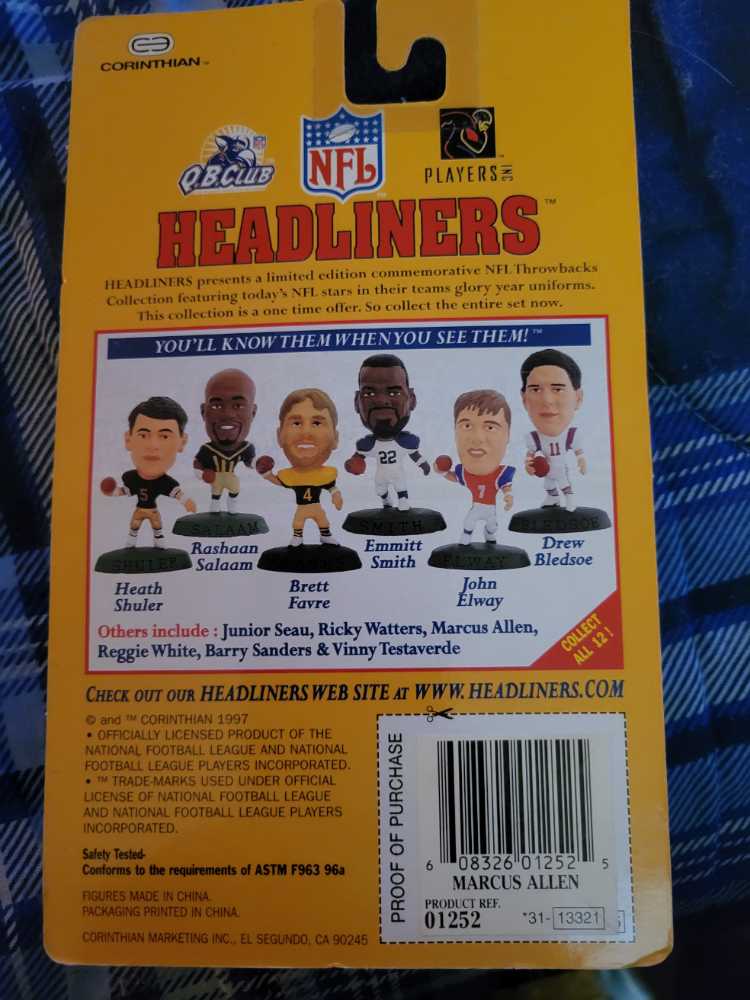 Marcus Allen - Corinthian (NFL Throwbacks Headliners) action figure collectible [Barcode 608326012525] - Main Image 2