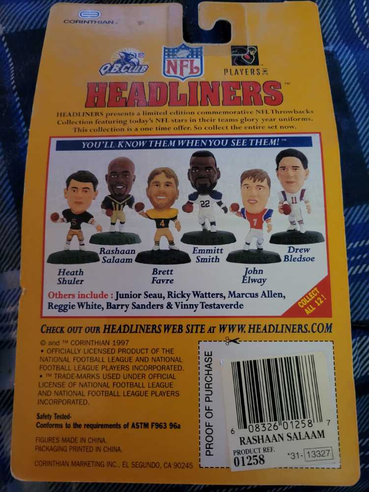 97 Rashaan Salaam - Corinthian (NFL Throwbacks Headliners) action figure collectible [Barcode 608326012587] - Main Image 2