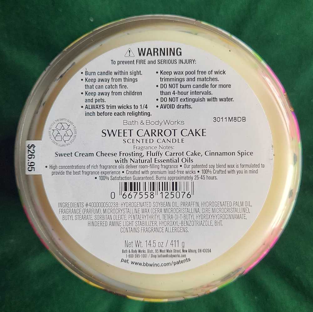 CANDLE: Easter Bath and Bodyworks Some Bunny Loves You - Sweet Carrot Cake 3 Wick  2023 - Bath & Bodyworks Candle (Easter Candles) action figure collectible [Barcode 667558125083] - Main Image 2