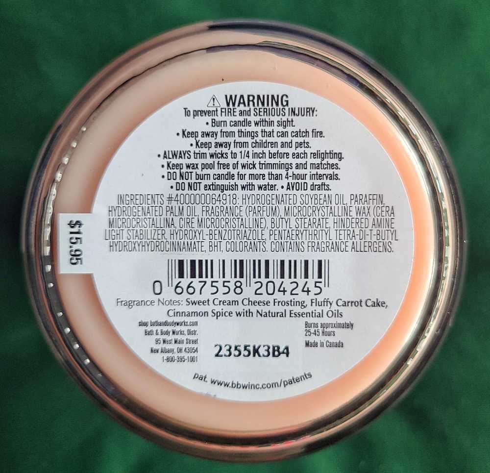 CANDLE: Easter Bath and Bodyworks Sweet Carrot Cake Single Wick  2023 - Bath & Bodyworks Candle (Easter Candles) action figure collectible - Main Image 2