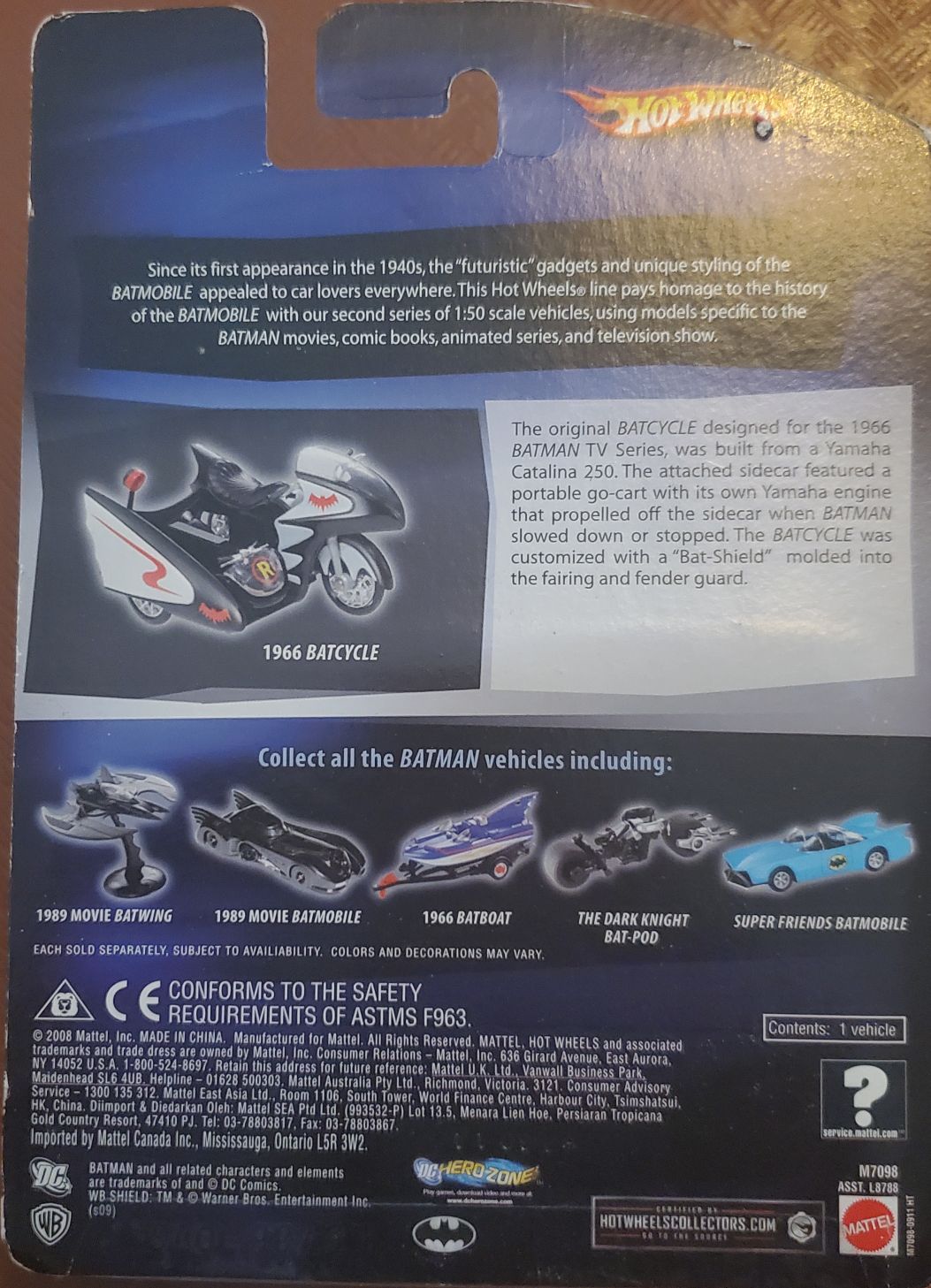 Batcycle 1966 - Hotwheels by Mattel (Batcycle 1966 TV Show) action figure collectible - Main Image 2