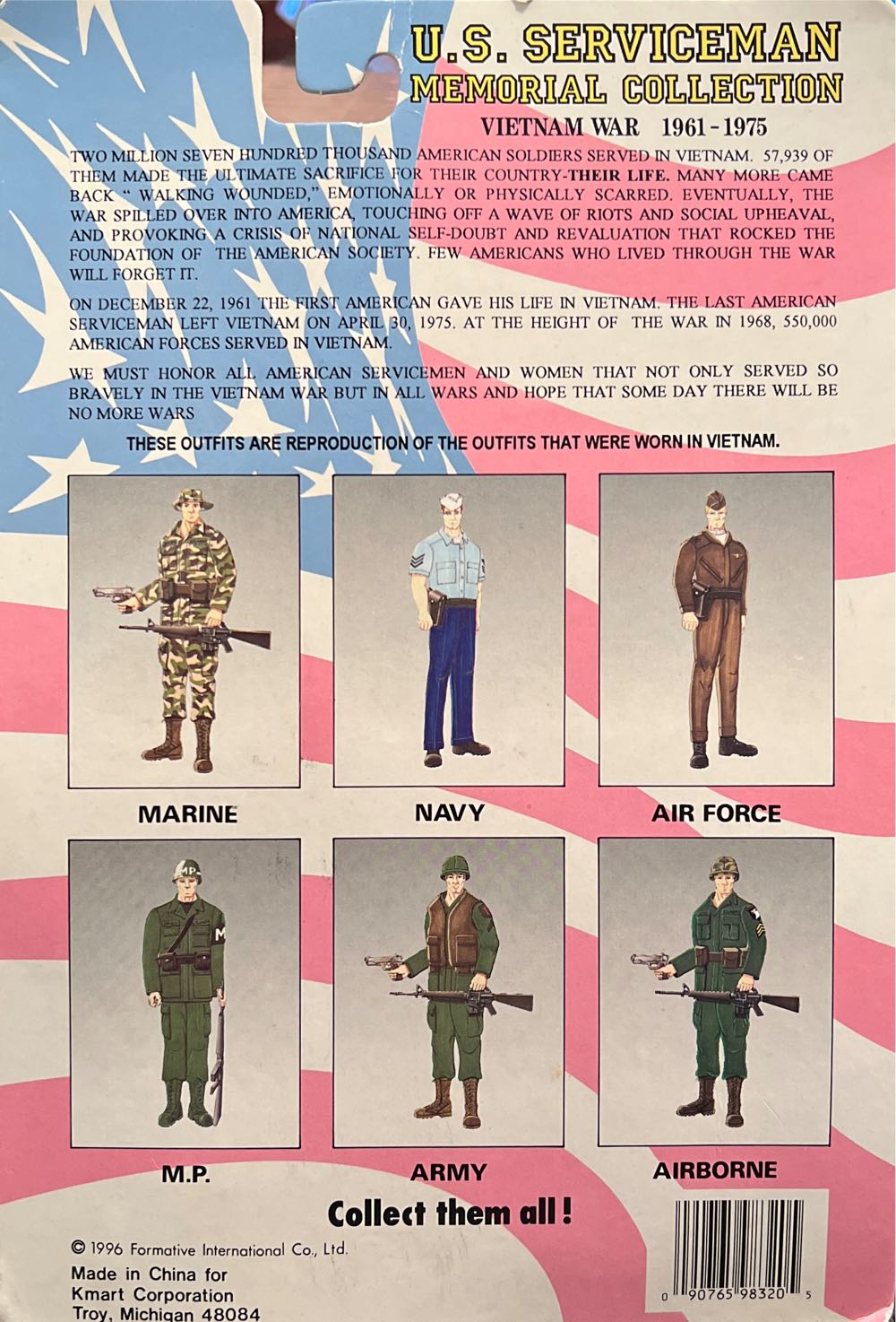 U.s. Serviceman Memorial Collection Vietnam War 1961-1975 Mp Poseable Figurine With Authentic Weapons ... - Formative International Co action figure collectible [Barcode 090765983205] - Main Image 2