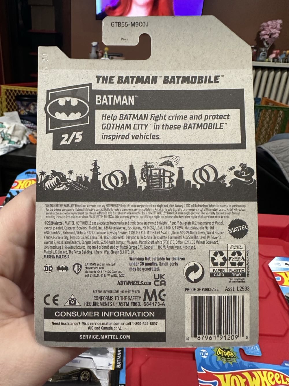 Hot Wheels:  THE BATMAN BATMOBILE (Silver) - Mattel (DC:Batman) action figure collectible [Barcode 887961912098] - Main Image 3