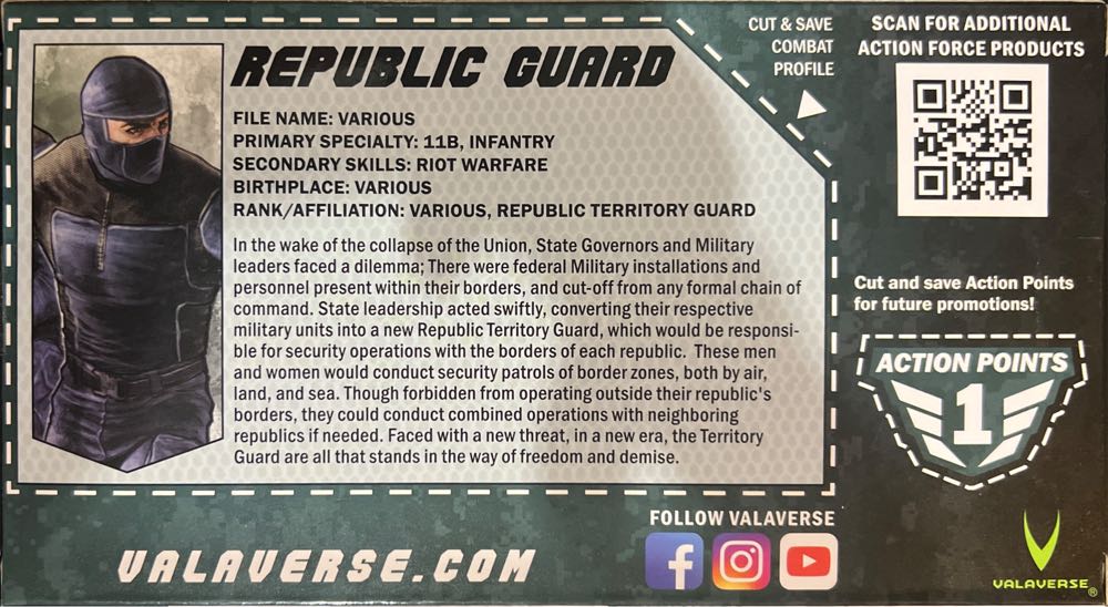 Valaverse Action Force Riot Warfare Republic Guard - Valaverse (Action Force Series 1) action figure collectible [Barcode 618952266865] - Main Image 2